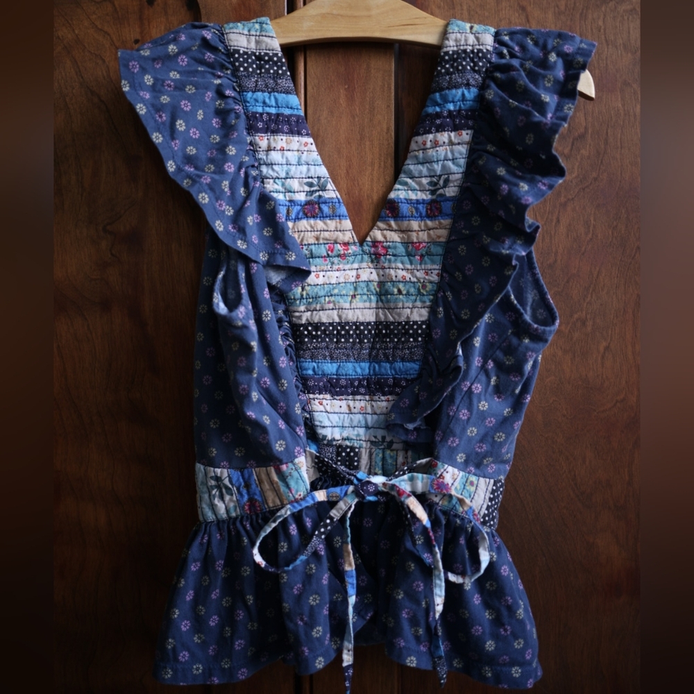 Let Me Be Quilted Patchwork Ruffle Top | Cottagecore | AnthropologieSize: XL